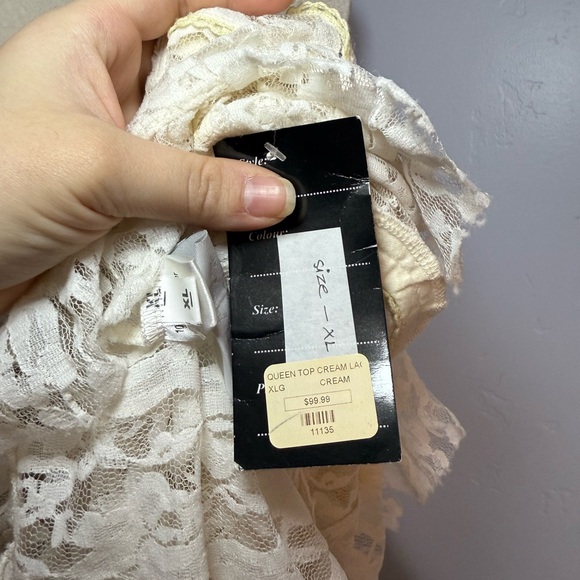 Cream Lace Ruffle Top with Cold Shoulders Fairycore Lolita Victorian - Picture 5 of 6